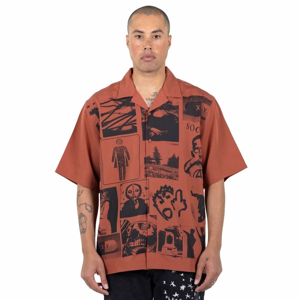 NEW PLEASURES CHOICES CAMP COLLAR BUTTON SHIRT LARGE